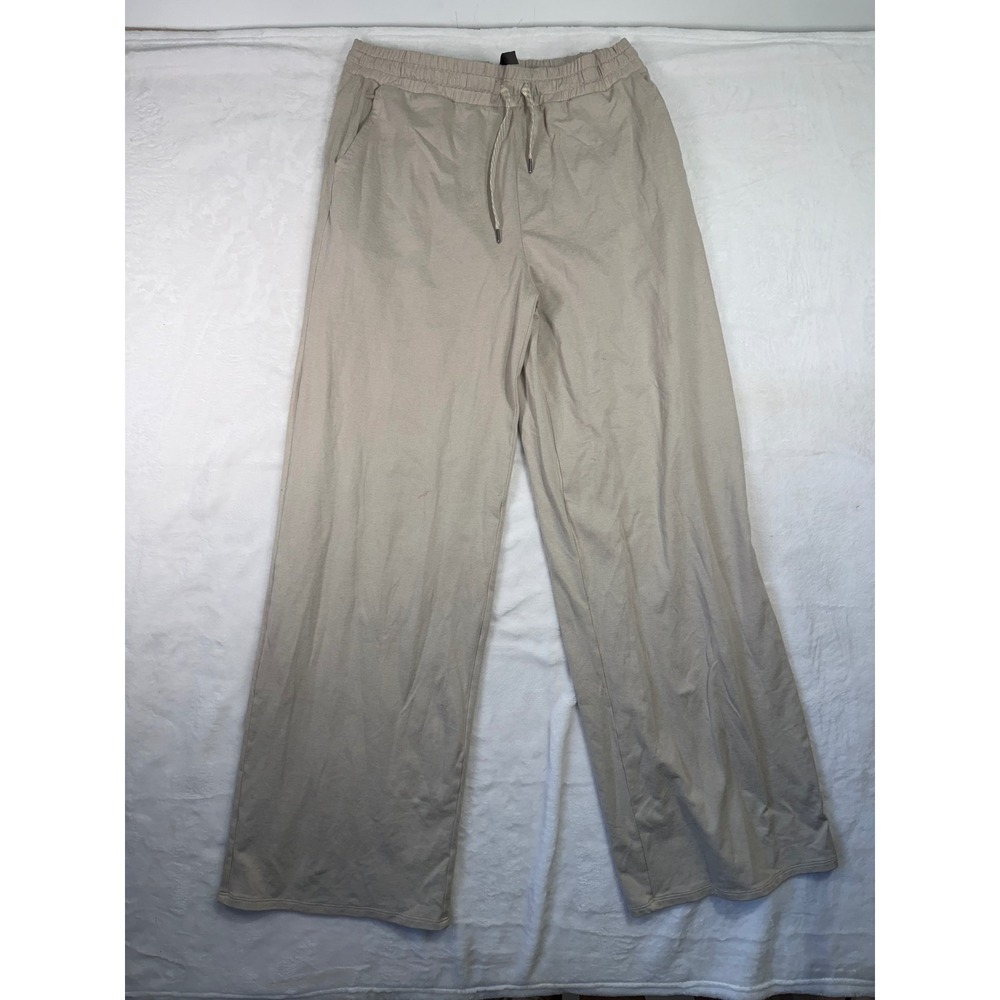 Vuori Wide Leg Pants Large Tan Drawstring Elastic Waist Activewear Womens